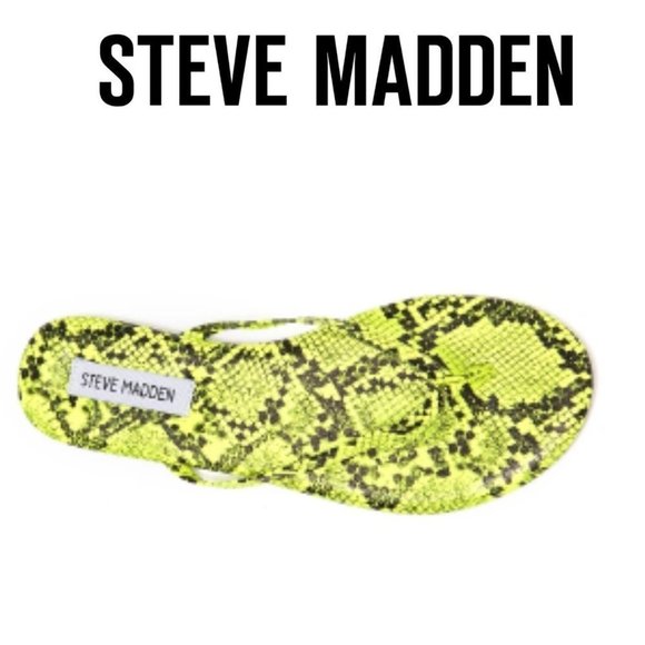 NEW Steve Madden Tay Flip Flop Sandal, Yellow Neon Snake, Size Women 6 - Picture 4 of 5